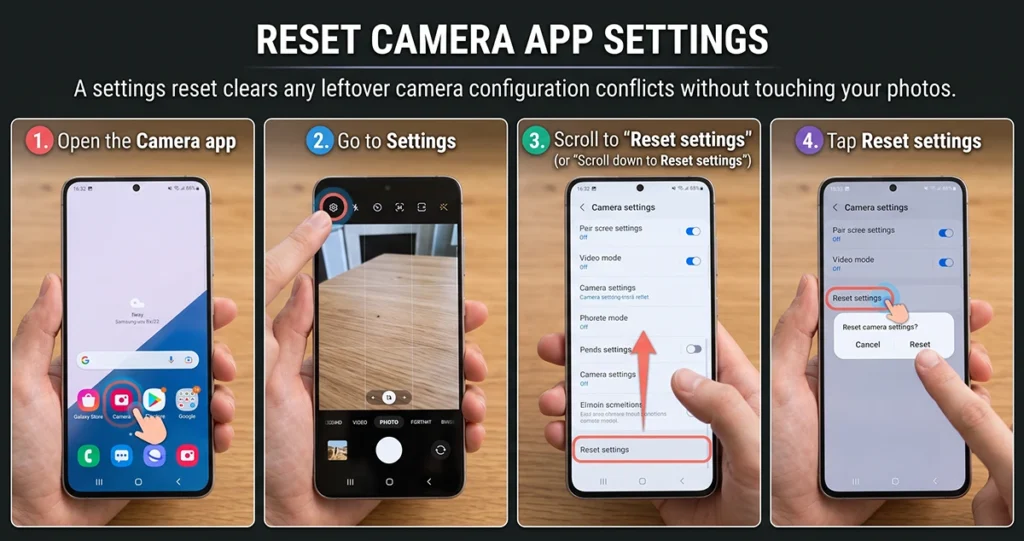Reset settings option under Galaxy S26 Camera Additional settings